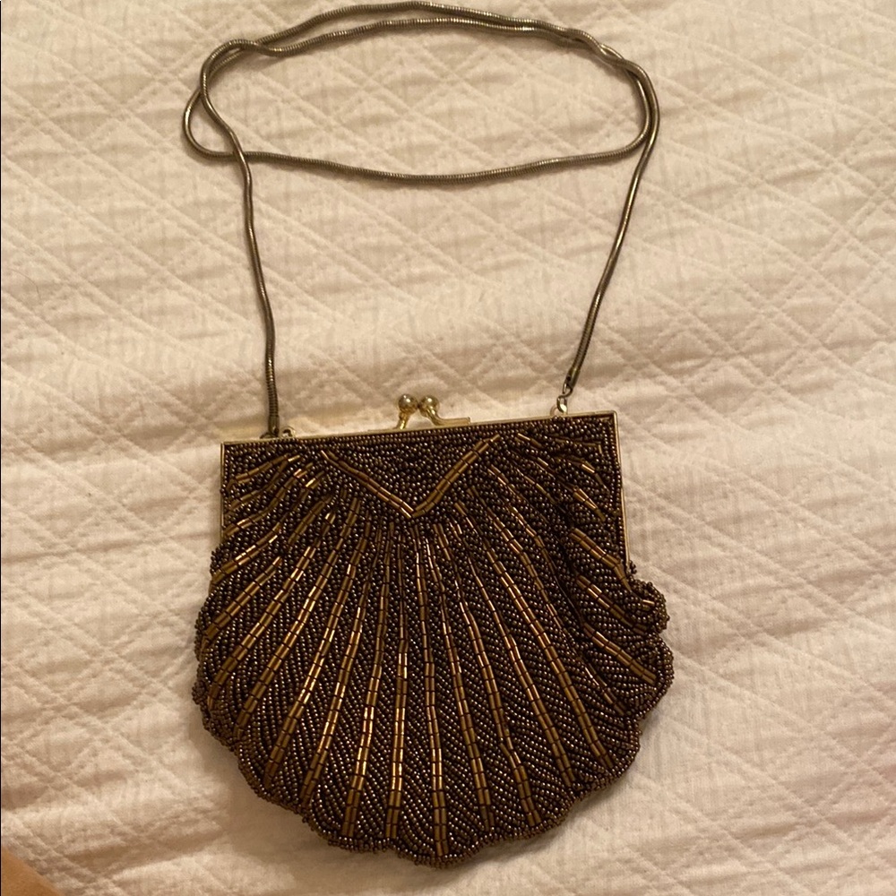 Elegant Brown Beaded Clutch